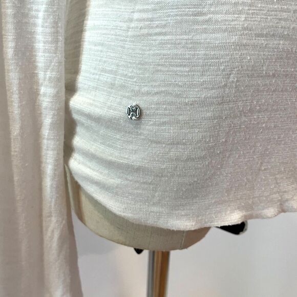 Halston Heritage White Knit Top Keyhole Modal Slub Cut Out Neckline XS - Picture 4 of 6